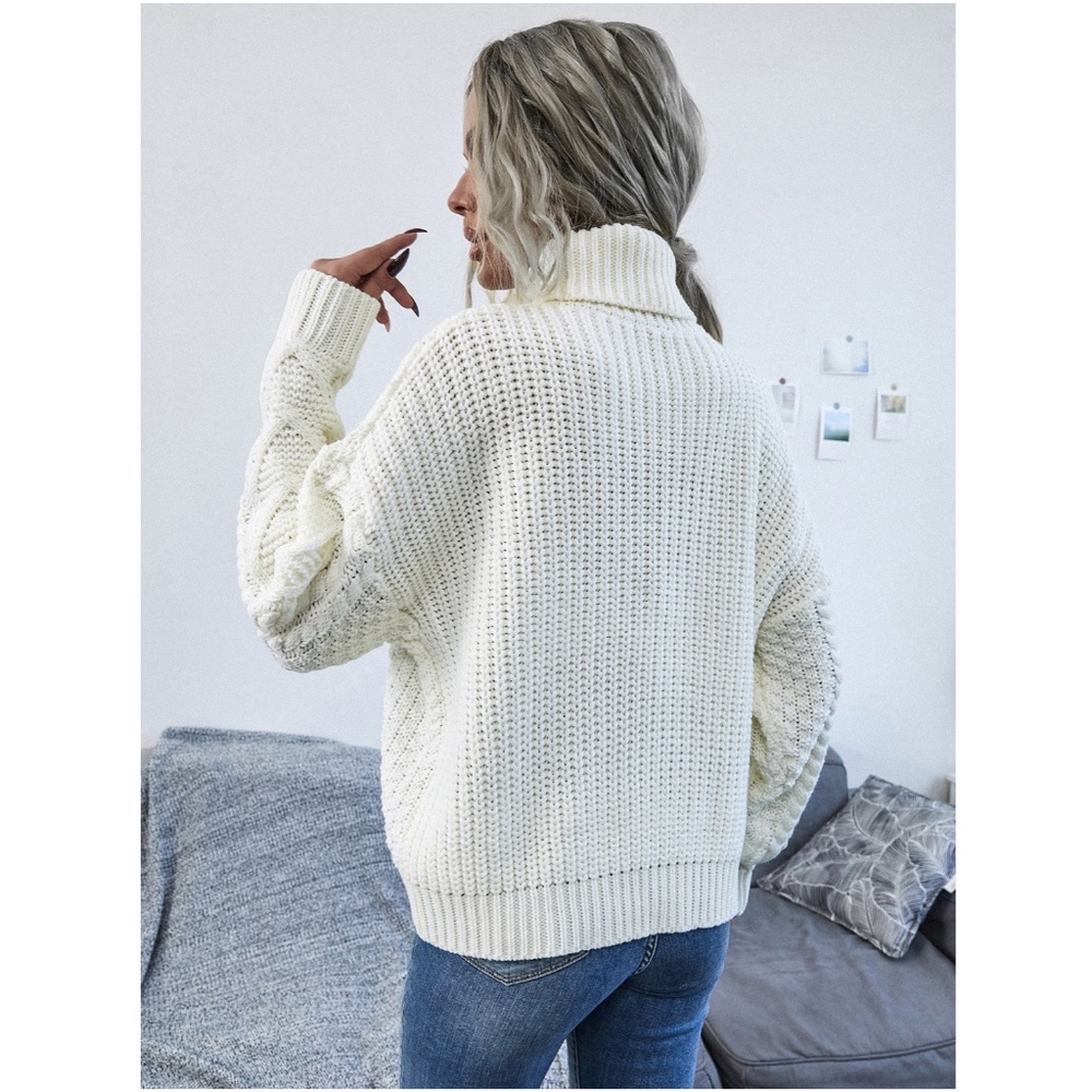 Off White Cable Knit Turtleneck Sweater - Picture 2 of 10